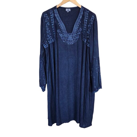 Chic Connection Blue Embroidered Long Sleeve Dress Tunic Plus Size 1x Casual - Picture 1 of 10